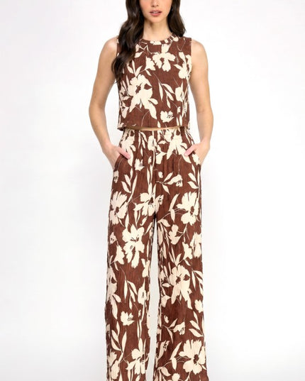 Floral Crinkle Crop Top & Pants Set – Relaxed Fit