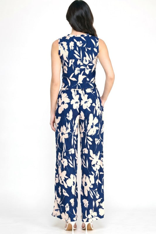 HK512 Floral Crinkle Crop Top & Pants Set – Relaxed Fit