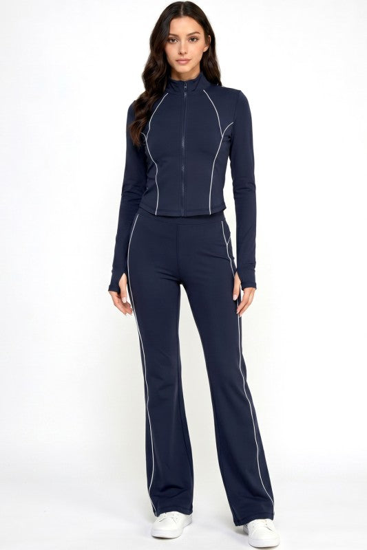 Yoga Flare Pants Set – Contrast Jacket Active Style