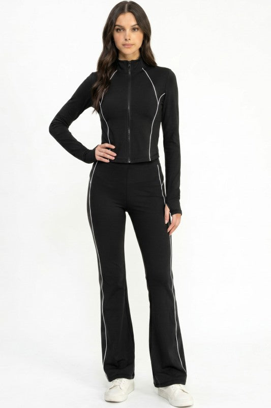 Yoga Flare Pants Set – Contrast Jacket Active Style