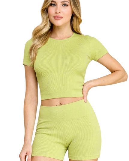 SET11-RIB SOLID RIB 2PC SHORT SETS