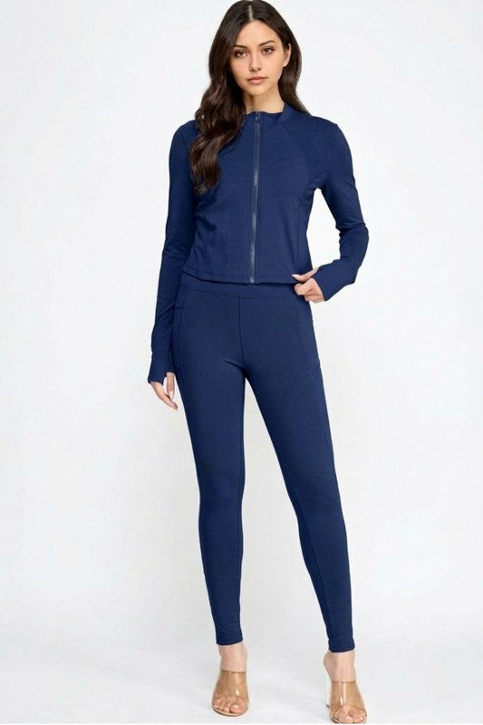 Active Yoga Set – Zip-Up Jacket & High Waist Leggings