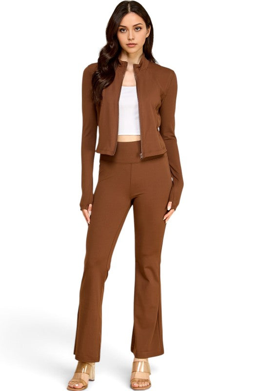 NX701-SET Yoga Zip-Up Jacket & Bell Bottom Set