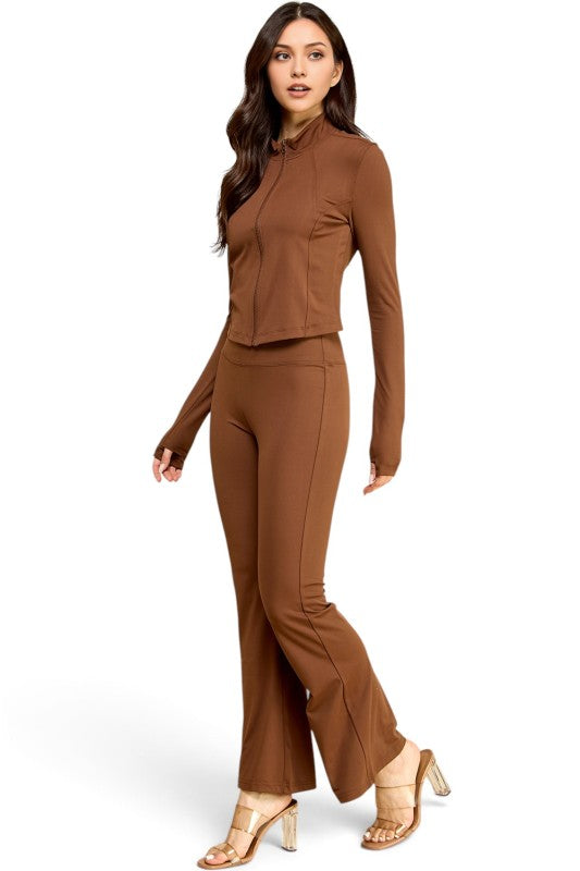 NX701-SET Yoga Zip-Up Jacket & Bell Bottom Set