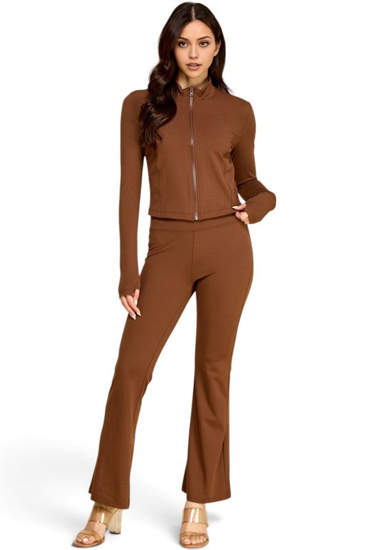 NX701-SET Yoga Zip-Up Jacket & Bell Bottom Set