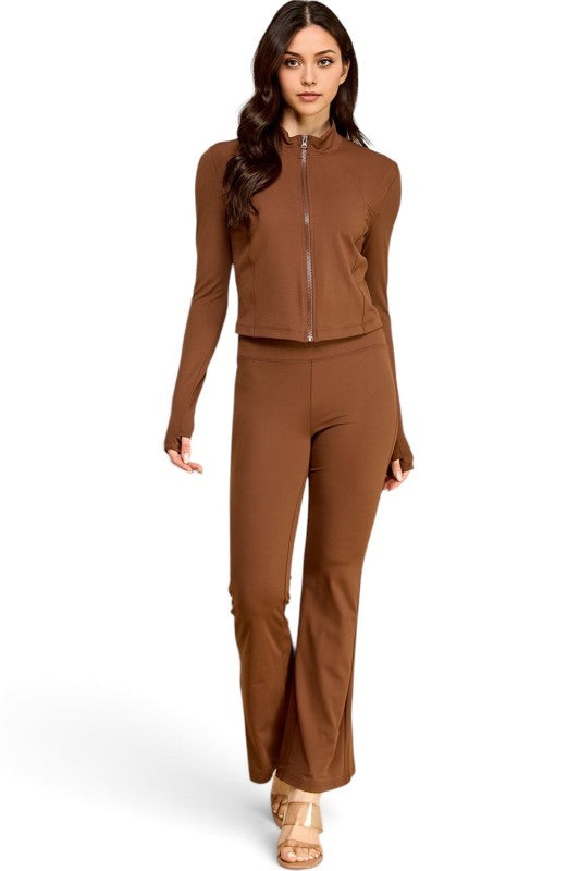 NX701-SET Yoga Zip-Up Jacket & Bell Bottom Set