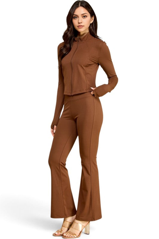 NX701-SET Yoga Zip-Up Jacket & Bell Bottom Set