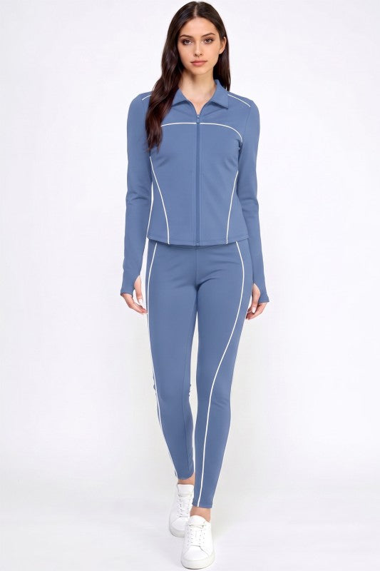 LU21-SET Active Yoga Set – Contrast Jacket & High-Rise Pants