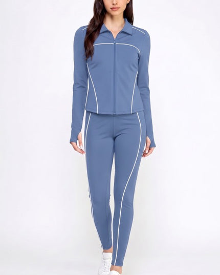 Active Yoga Set – Contrast Jacket & High-Rise Pants