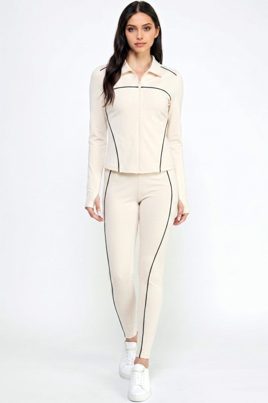 LU21-SET Active Yoga Set – Contrast Jacket & High-Rise Pants