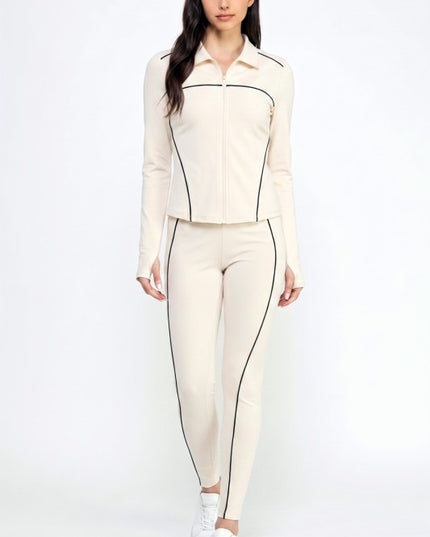 Active Yoga Set – Contrast Jacket & High-Rise Pants