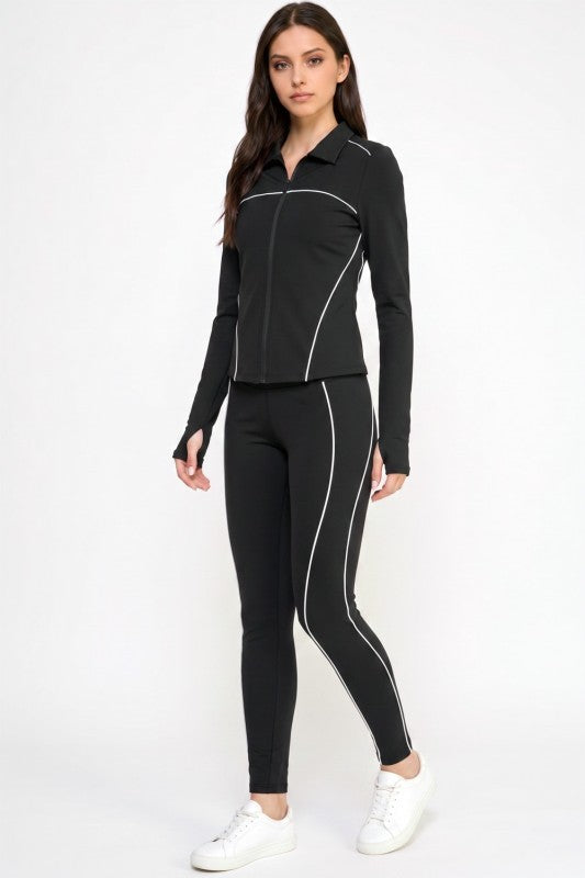 LU21-SET Active Yoga Set – Contrast Jacket & High-Rise Pants