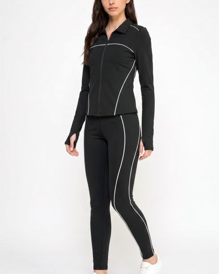 Active Yoga Set – Contrast Jacket & High-Rise Pants