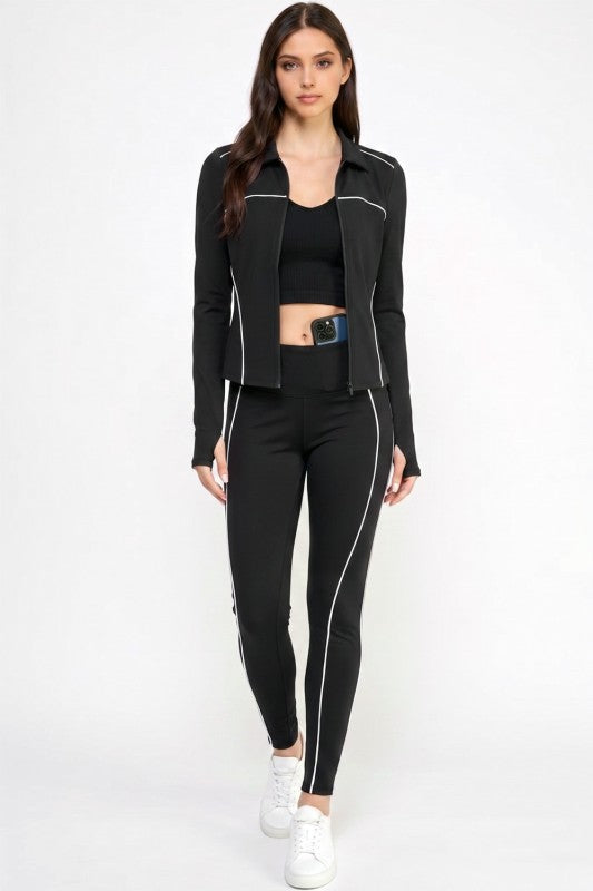 LU21-SET Active Yoga Set – Contrast Jacket & High-Rise Pants