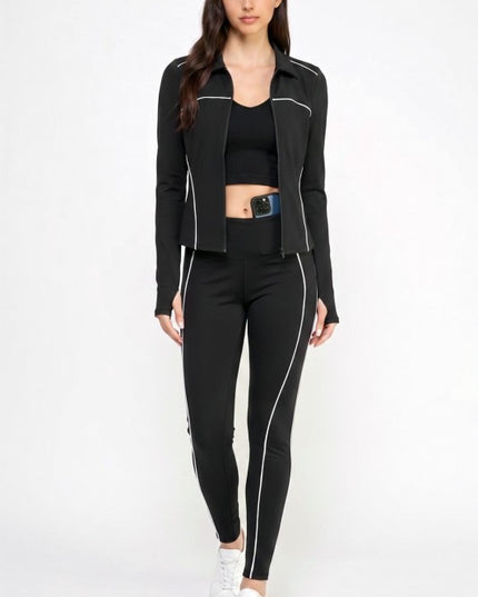 Active Yoga Set – Contrast Jacket & High-Rise Pants