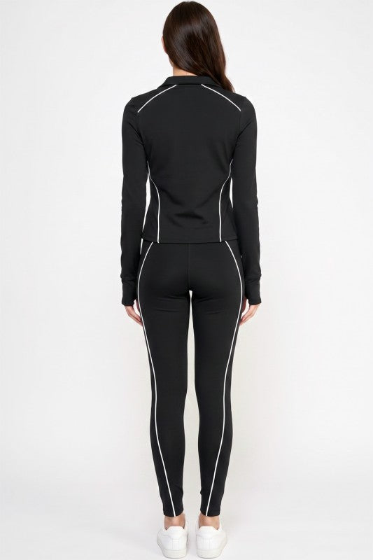 LU21-SET Active Yoga Set – Contrast Jacket & High-Rise Pants