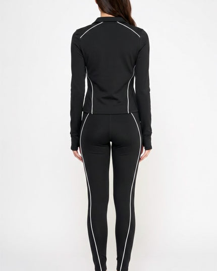 Active Yoga Set – Contrast Jacket & High-Rise Pants