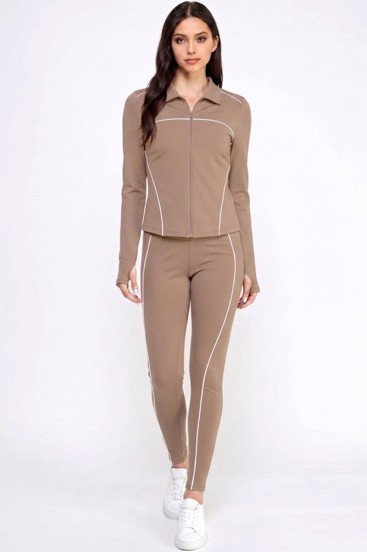 LU21-SET Active Yoga Set – Contrast Jacket & High-Rise Pants