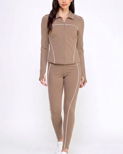 Active Yoga Set – Contrast Jacket & High-Rise Pants