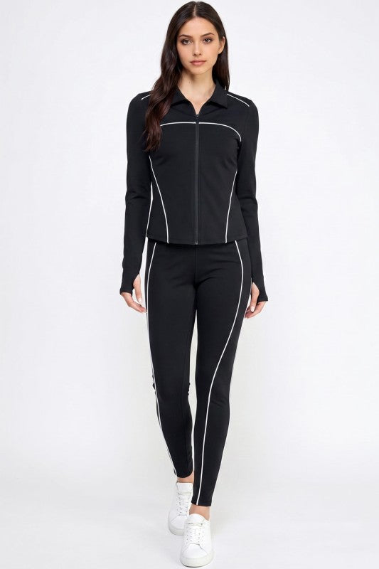 LU21-SET Active Yoga Set – Contrast Jacket & High-Rise Pants