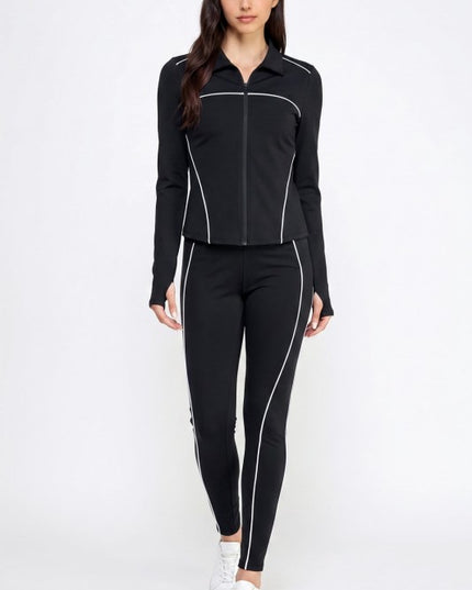 Active Yoga Set – Contrast Jacket & High-Rise Pants