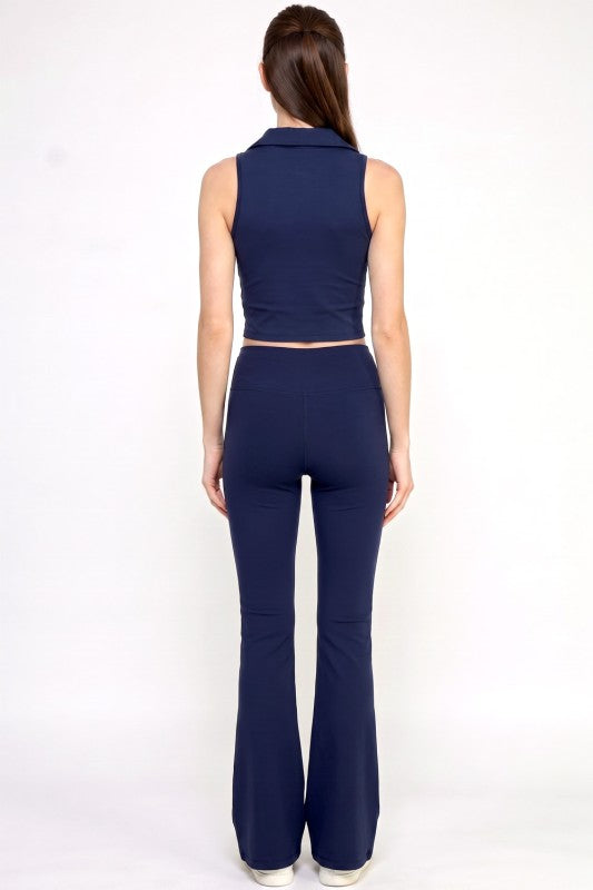 Active Flare Pants Set – Collared Crop Top Style