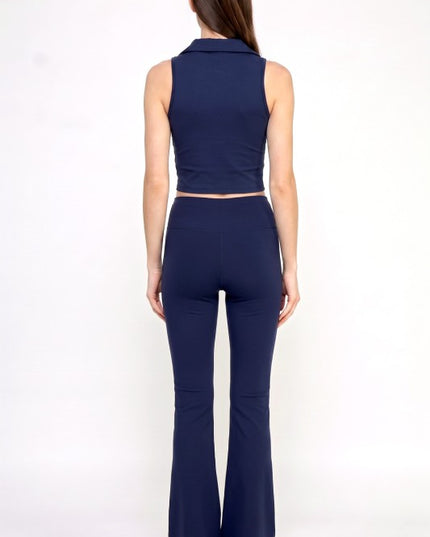 Active Flare Pants Set – Collared Crop Top Style
