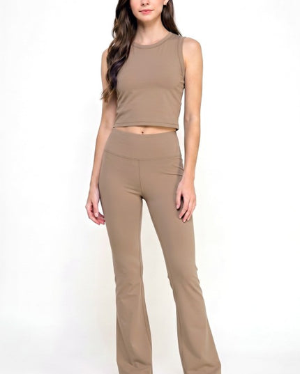 Active Flare Pants Set – Round Neck Crop Top Style