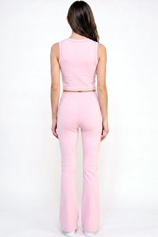 Active Flare Pants Set – Round Neck Crop Top Style