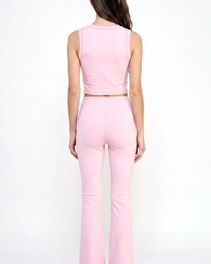 Active Flare Pants Set – Round Neck Crop Top Style