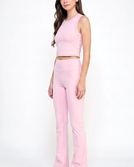 Active Flare Pants Set – Round Neck Crop Top Style