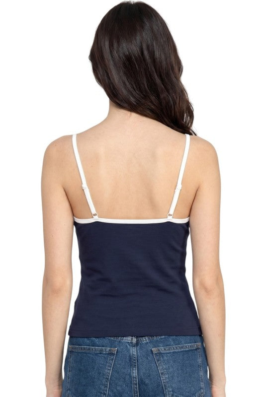 California Print Tank Top – Contrast Trim Casual Style