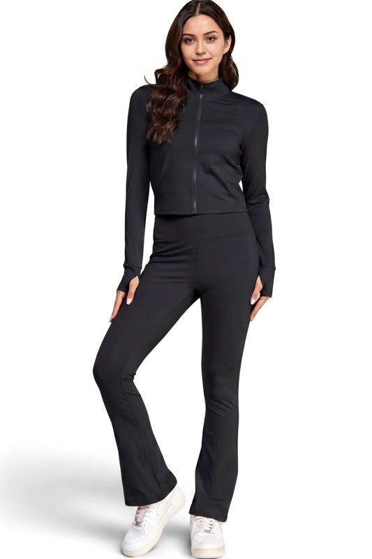 Active Flare Pants Set – Zip Jacket Athleisure Style