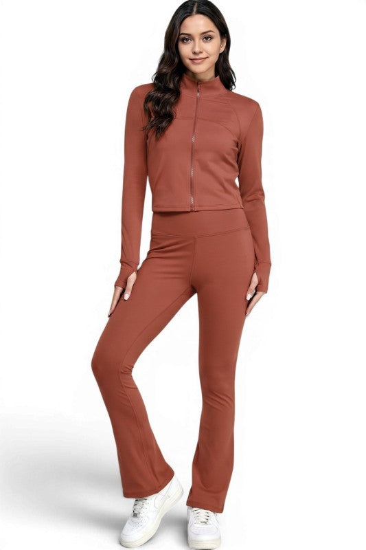 Active Flare Pants Set – Zip Jacket Athleisure Style