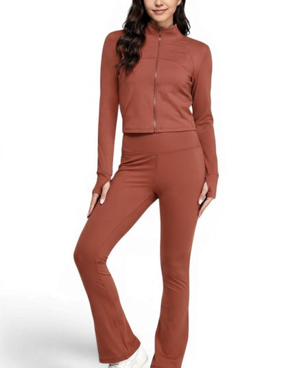 Active Flare Pants Set – Zip Jacket Athleisure Style