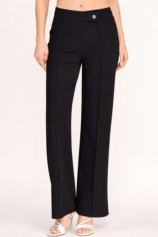 YC38X Plus Size Button-Trimmed – High Rise Pleated Pants