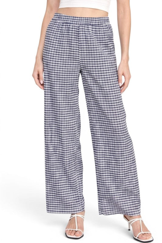 CKK23 Wide Leg Pants – Gingham Print Chic Style