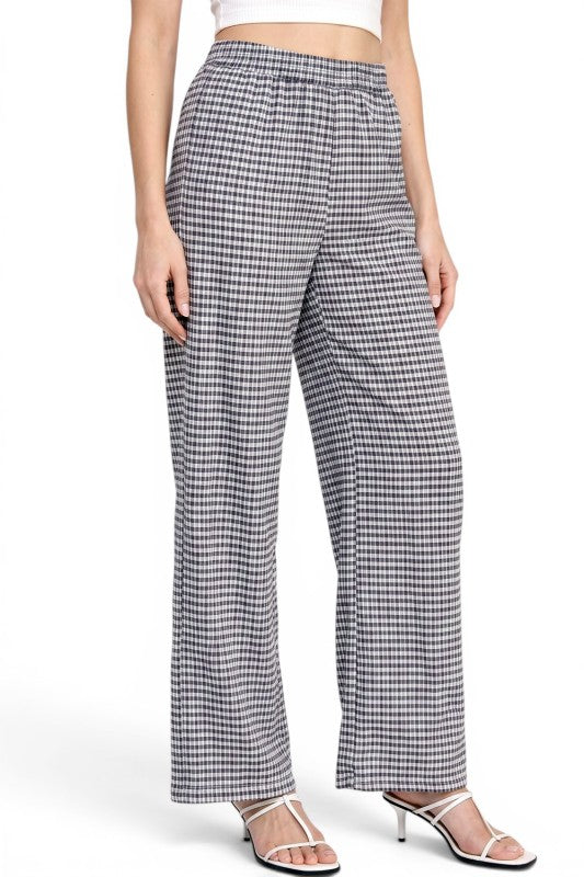 CKK23 Wide Leg Pants – Gingham Print Chic Style
