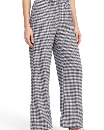 CKK23 Wide Leg Pants – Gingham Print Chic Style