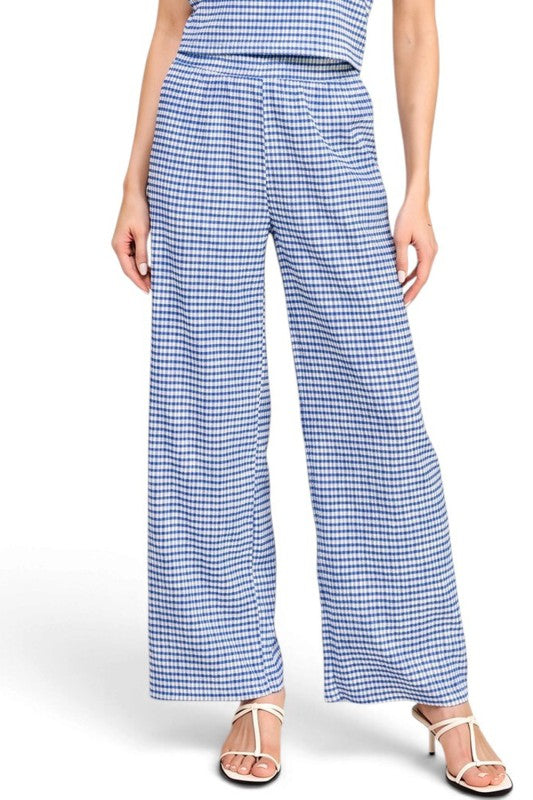 CKK23 Wide Leg Pants – Gingham Print Chic Style