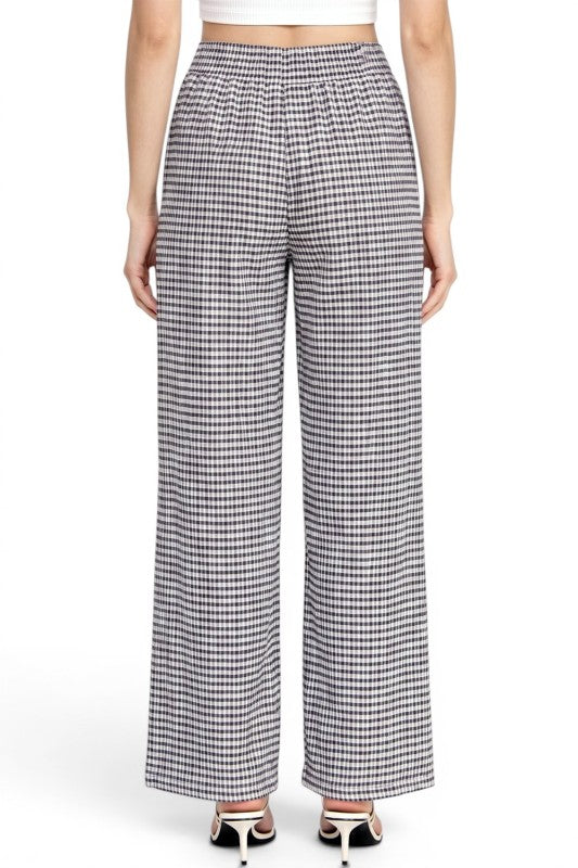 CKK23 Wide Leg Pants – Gingham Print Chic Style