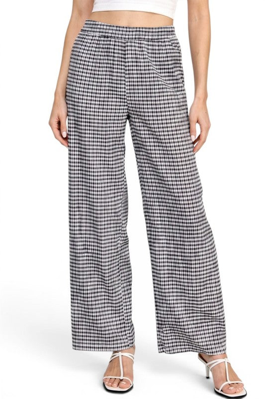 CKK23 Wide Leg Pants – Gingham Print Chic Style