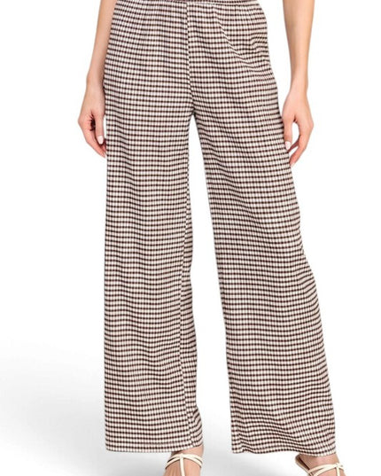 CKK23 Plus Size Wide Leg Pants – Gingham Print Chic Style