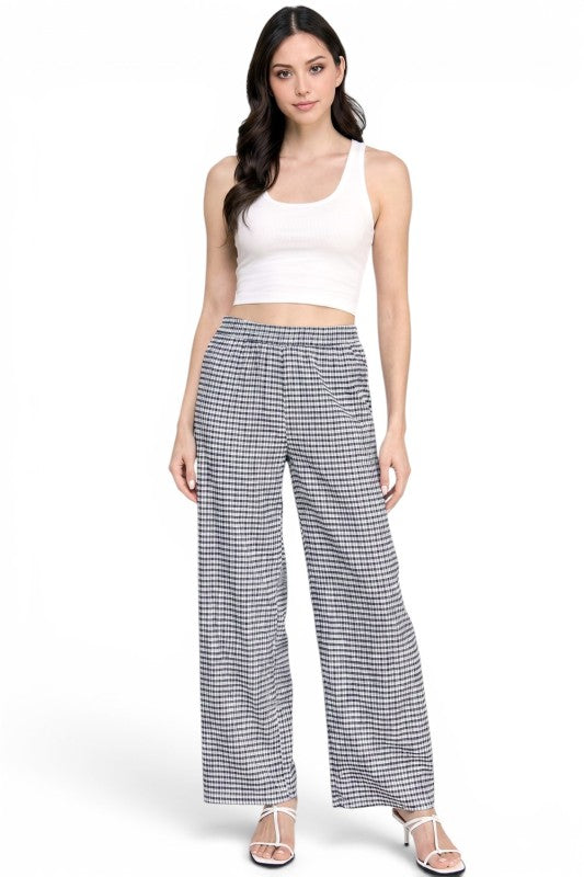 CKK23 Wide Leg Pants – Gingham Print Chic Style