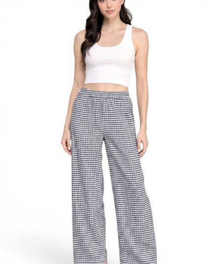 CKK23 Wide Leg Pants – Gingham Print Chic Style