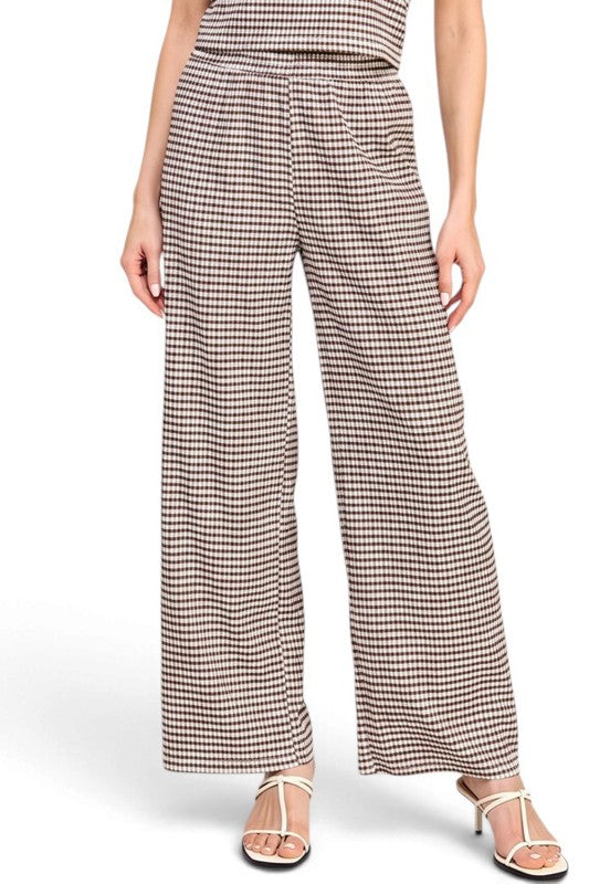 CKK23 Wide Leg Pants – Gingham Print Chic Style