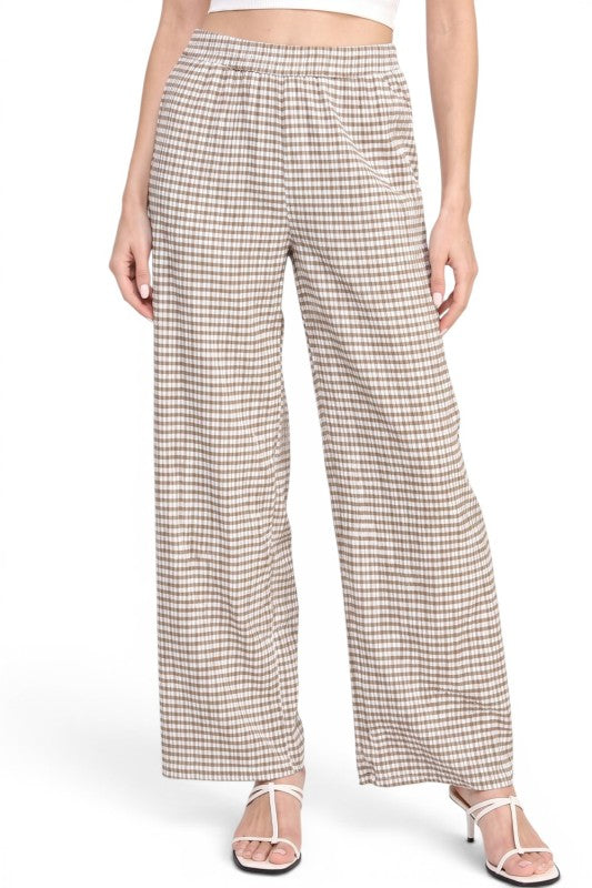 CKK23 Wide Leg Pants – Gingham Print Chic Style