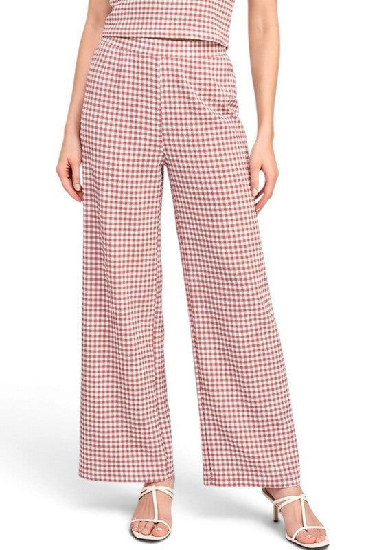CKK23 Wide Leg Pants – Gingham Print Chic Style