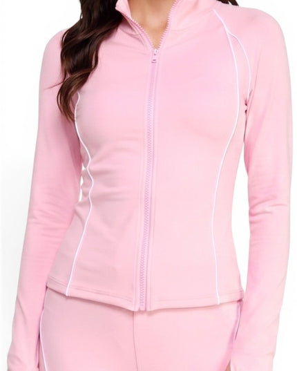 LU801SET Piping Zip-Up Jacket & High Rise Flare Pants Set