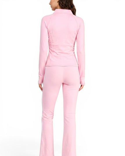 LU801SET Piping Zip-Up Jacket & High Rise Flare Pants Set